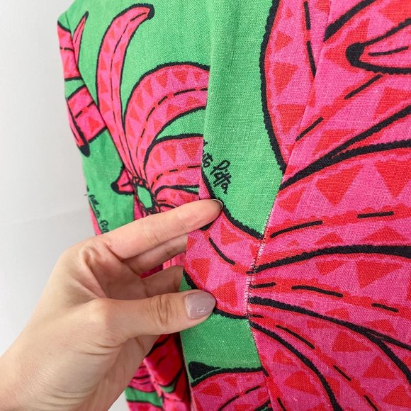 Farm Rio Linen Blazer Jacket Womens Size Small Pink Green Banana Pitta Oversized - Picture 6 of 12